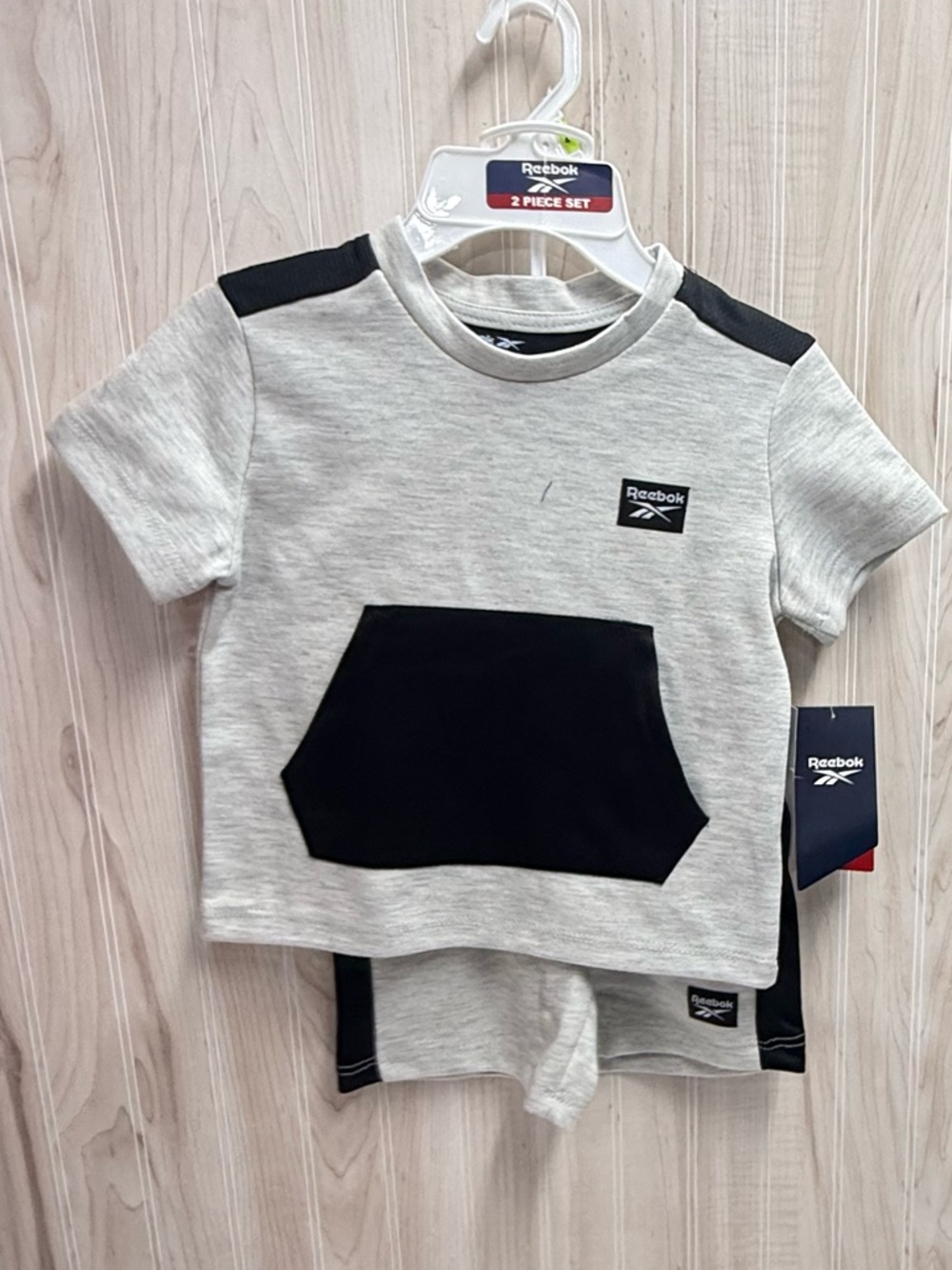 Reebok Light Gray and Black Kids Short Sleeve Tee Set